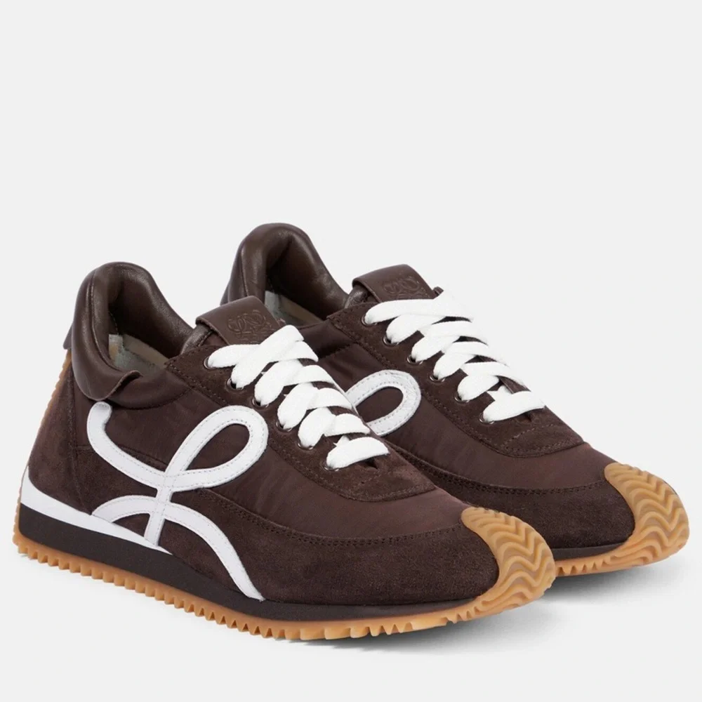 Loewe Flow Runner Nylon and Suede Sneakers in Chocolate Brown ‘Shitake Mushroom’ - Picture 2 of 16